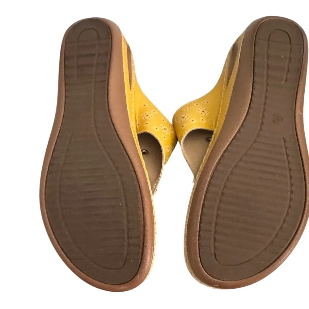 Womens Yellow Flower Thong‎ Sandals Comfort Slip On Summer Shoes